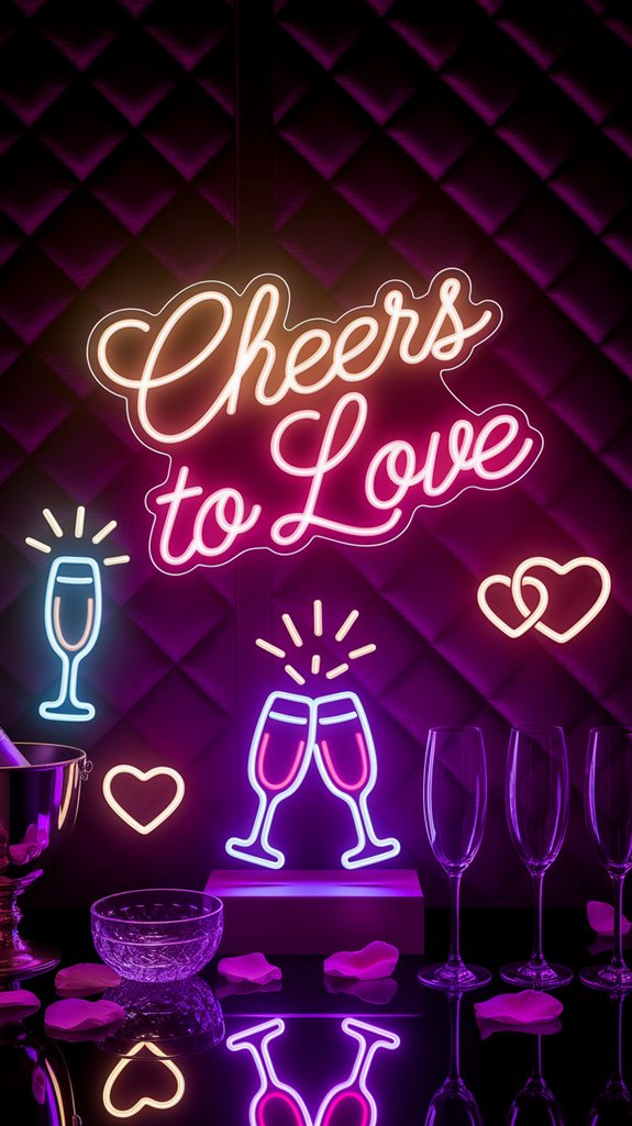 celebratory toasts under neon celebratory toasts under neon