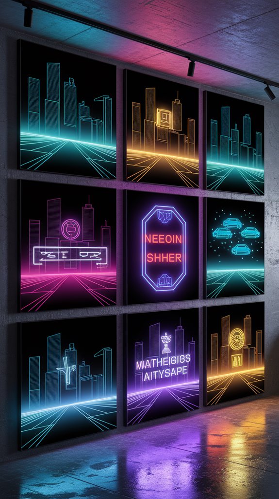 neon urban skyline panels neon urban skyline panels