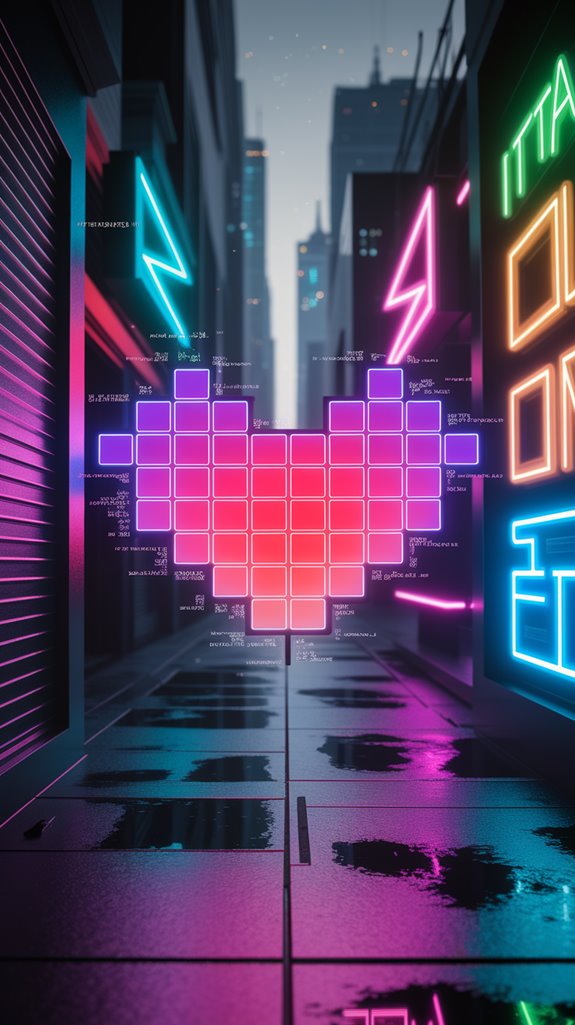 pixelated neon heart art