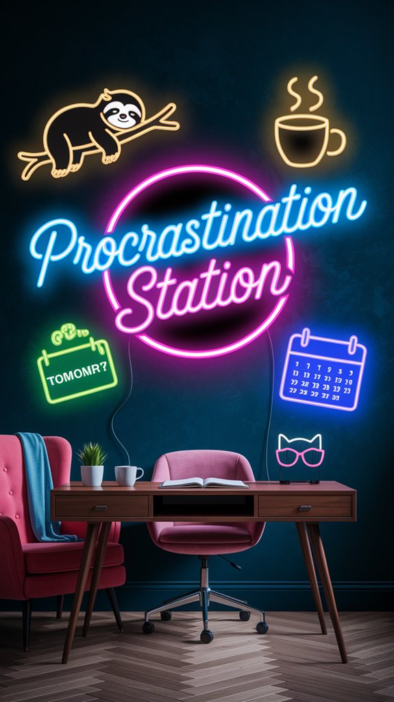 procrastination themed neon sign procrastination themed neon sign