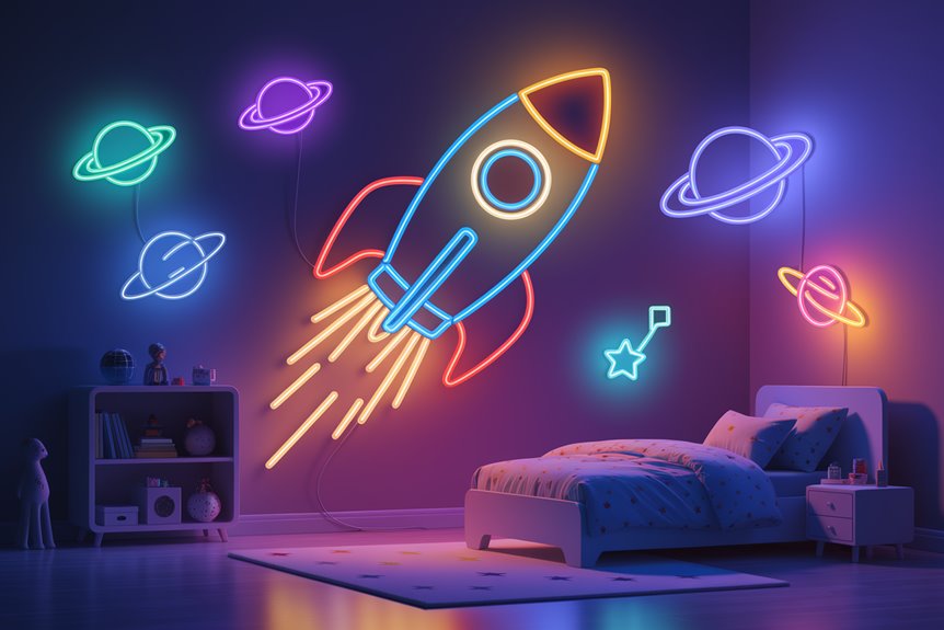 colorful rocket neon decor colorful rocket neon decor