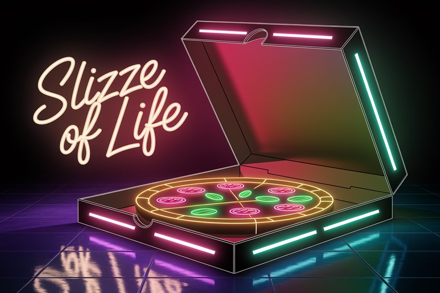 neon pizza box display