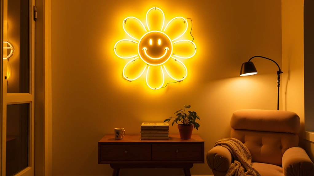 cheerful neon smile sign