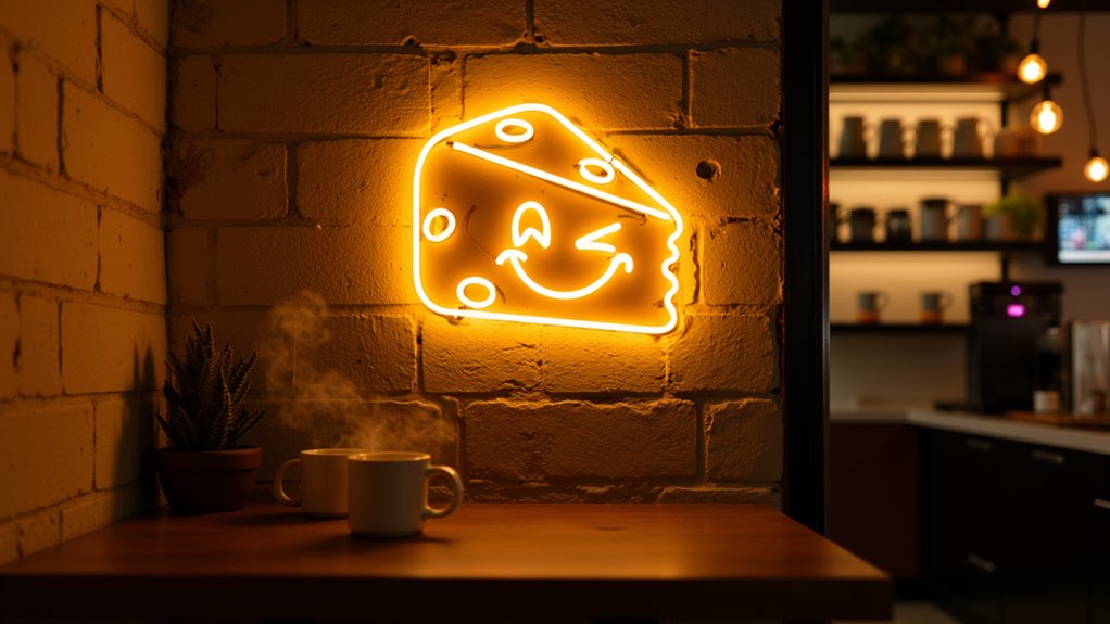 cheesy laughing neon sign