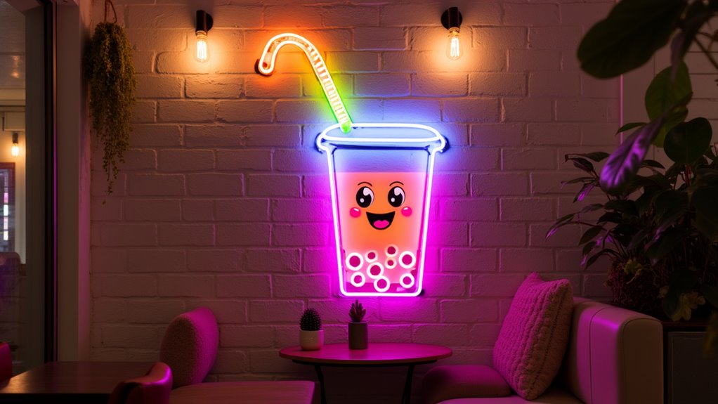 colorful boba tea neon sign
