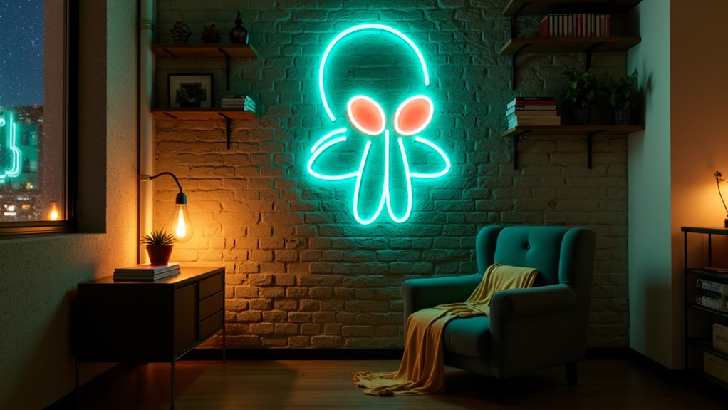 grumpy squidward neon sign
