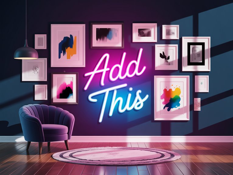 neon accents enhance gallery displays