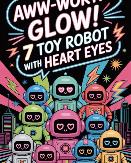 neon heart eyes robot