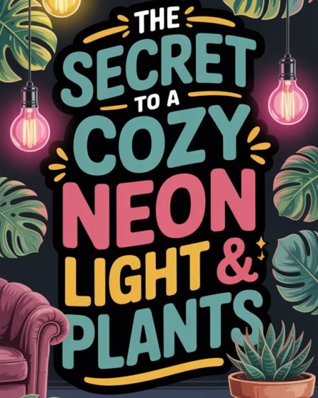 neon light and plants