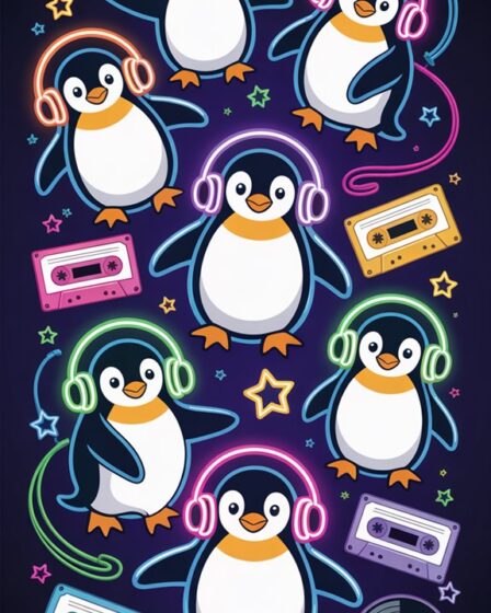 penguin neon headphone sign