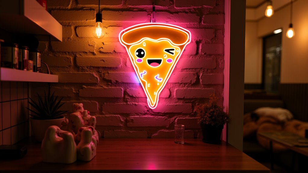 playful winking pizza sign