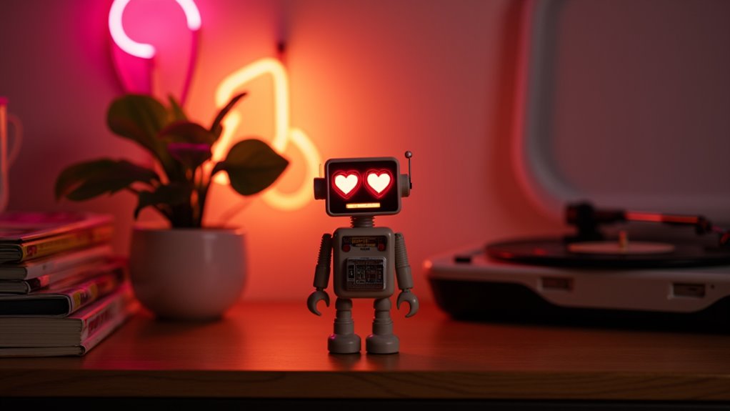 retro robot neon heart eyes apghm retro robot neon heart eyes
